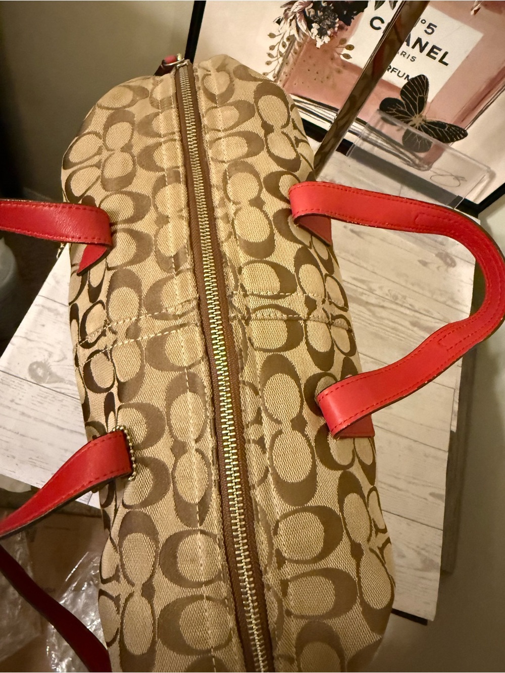 Vintage Coach Hadley Signature Canvas Satchel with Red Leather Trim - Picture 6 of 16